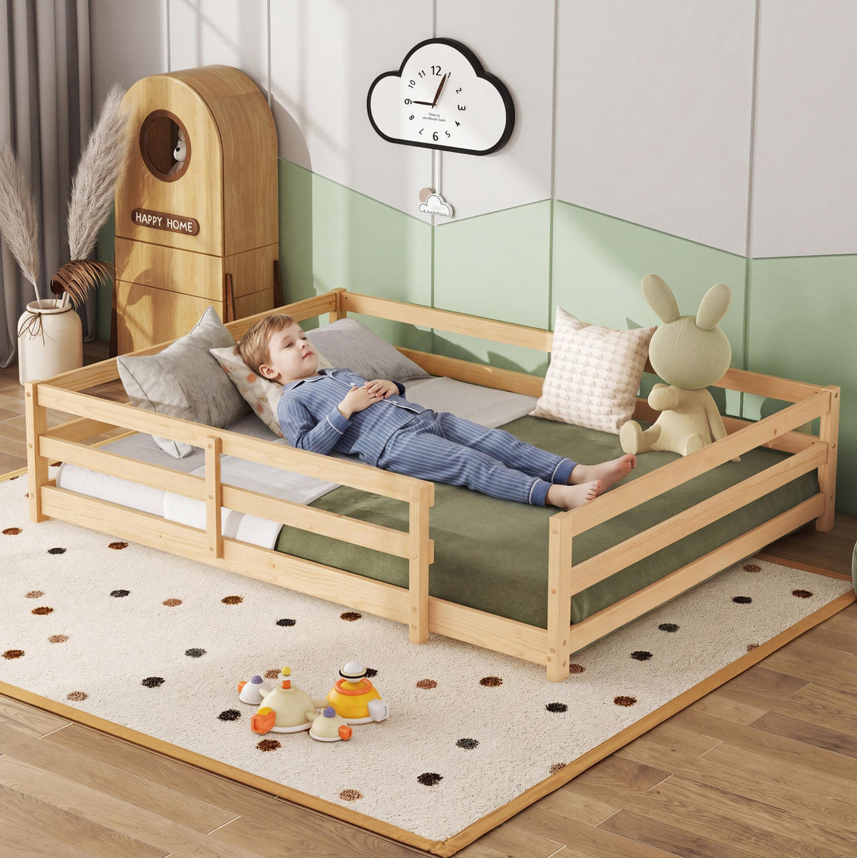 KINDERBETT 140/200 cm aus Kiefer Massivholz mit 4-seitiger Umrandung Natur - Naturfarben, Holz (140/200cm) - Modenvie