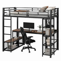 HOCHBETT mit Schreibtisch 140x200 cm Metall Schwarz 3-tlg. - Schwarz, Metall (140/200cm) - Meubliv