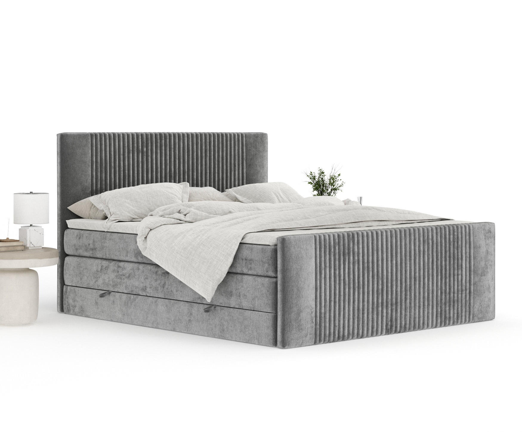 Thumbnail - Maison de Reve Boxspringbett, Grau, Textil, Buche, Kiefer, H3 + H4, 7-Zonen, Höhe ca. 40 cm, 180x200 cm, Handmade in Eur...