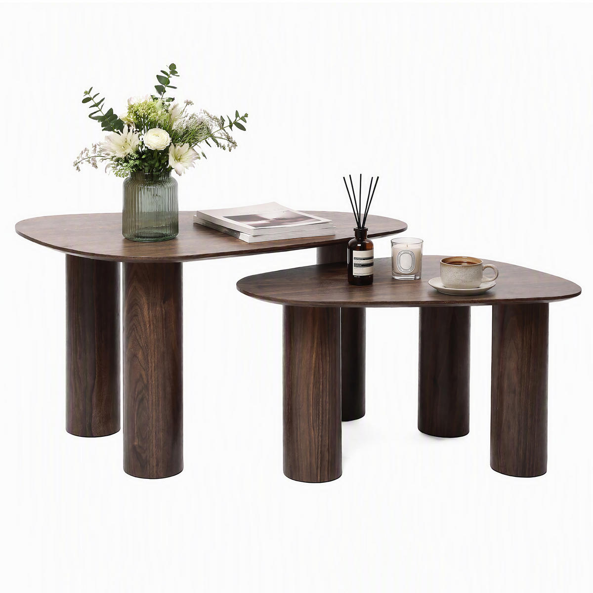 COUCHTISCH 2er Set Holz in Walnussoptik,86cm &69cm - Walnussfarben, Holzwerkstoff (53/85/45cm) - Hometopia