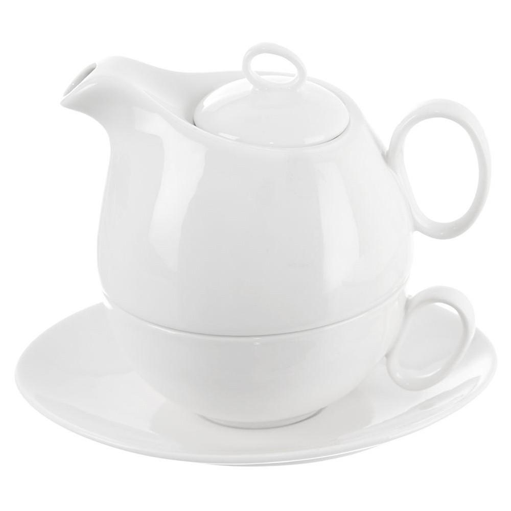 TEEKANNE Porzellan Mona mit Tasse 3-teilig Weiß - Weiß, Keramik (0.3L) - Orion 