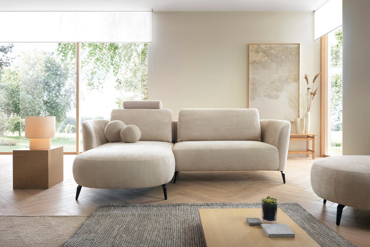 ECKSOFA auf Füßen Kendra 260 cm mit Schlaffunktion, Links, Beige - Beige, Holz (260/180cm) - Emporius
