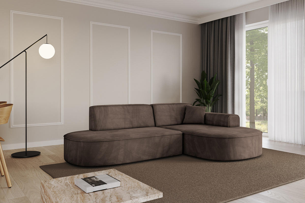 ECKSOFA Ottomane Rechts MARI-L1 - 243x171x79 cm Braun Velours - Schwarz/Braun, Holzwerkstoff/Kunststoff (171/243cm) - ALTDECOR