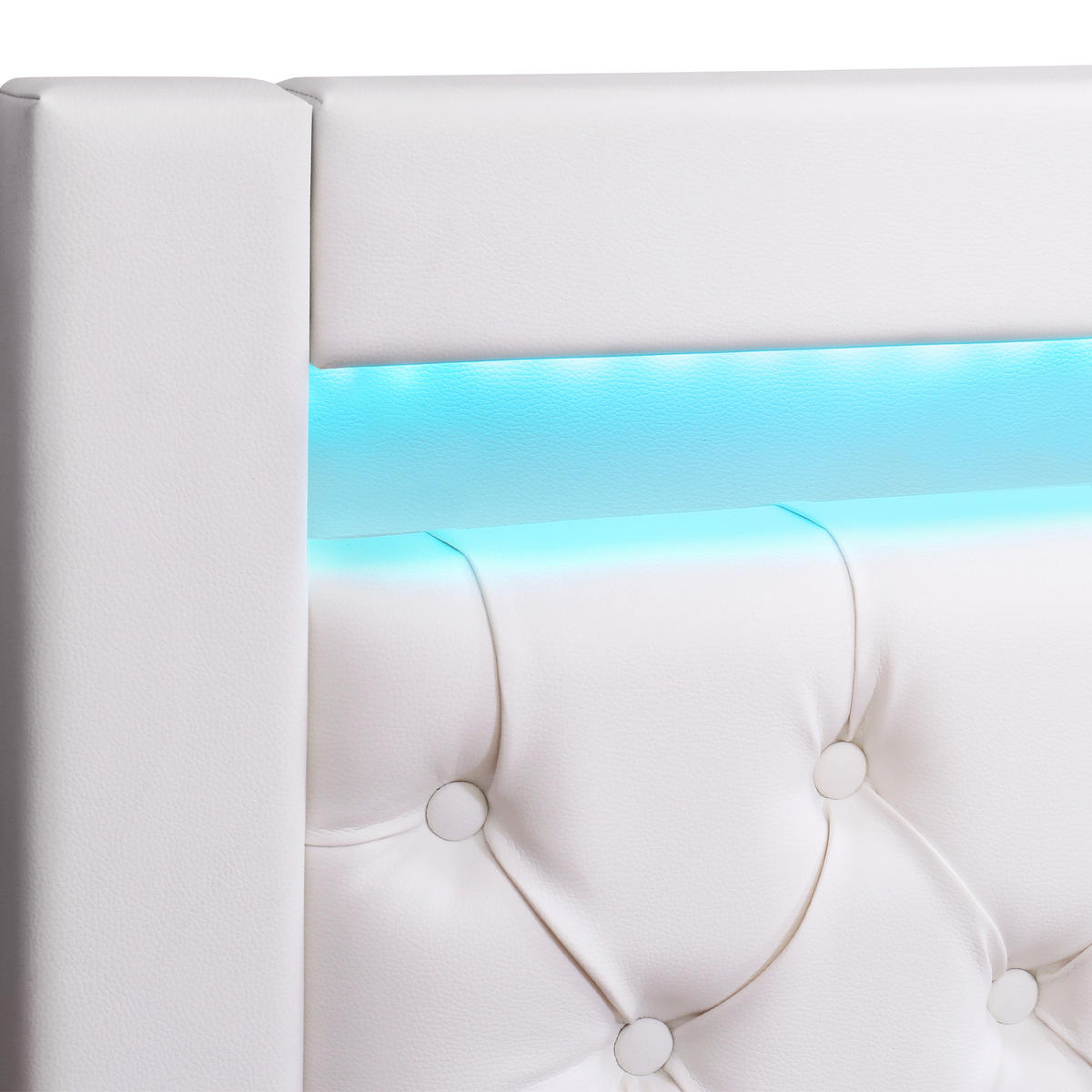 POLSTERBETT aus PU 180x200 cm in Weiß mit LED-Beleuchtung & Stauraum - Weiß, Leder (180/200cm) - Modfu