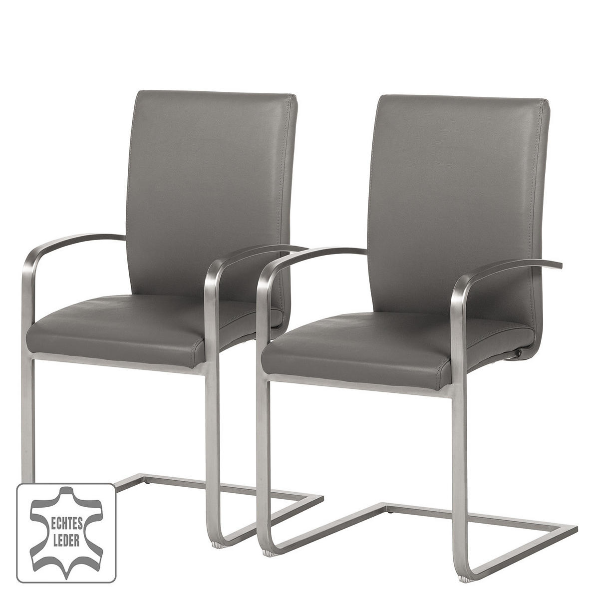 FREISCHWINGER - Edelstahlfarben/Grau, Leder/Metall (51/98/58cm) - home24