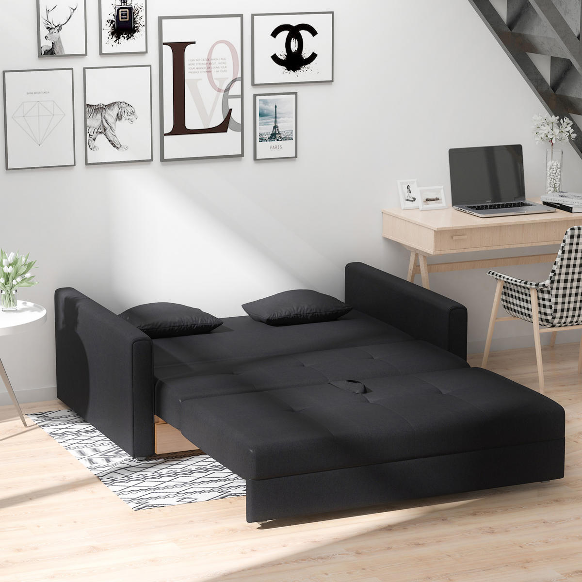 SCHLAFSOFA 2er-Sitz DE-14605 mit integriertem Stauraum Dunkelgrau - Dunkelgrau, Textil (152/81/101cm) - ComfortXL