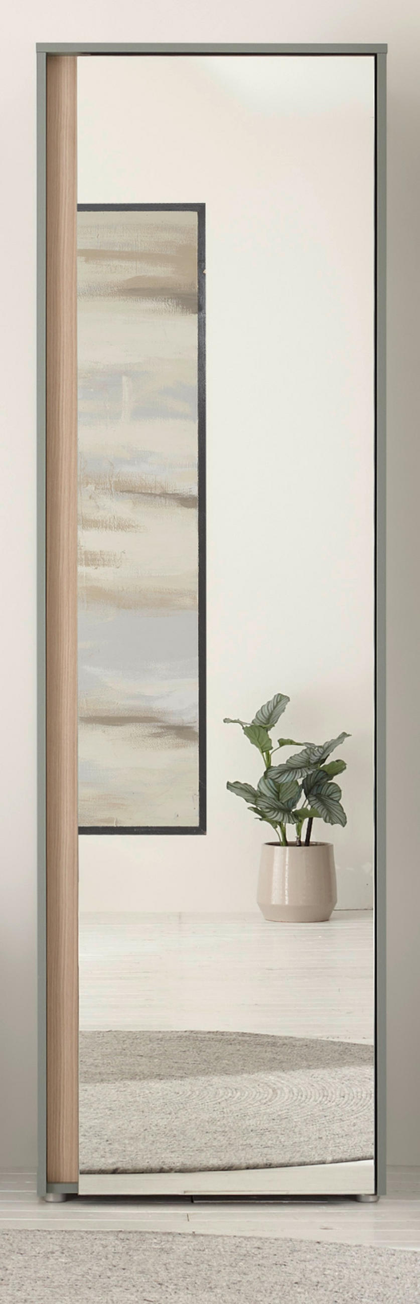 GARDEROBENSCHRANK in Salbei Grün mit Eiche, Flurschrank mit Spiegel, 60 x 200 cm - Salbeigrün/Eichefarben, Glas/Holz (60/200/40cm) - Furn.Design