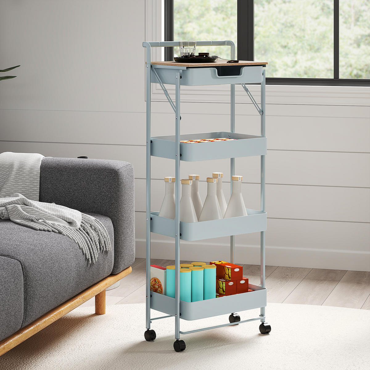 SERVIERWAGEN DE-12452 4 Ebenen mit Schublade und Plateau Grün - Grün, Kunststoff (29.5/117.5/45cm) - ComfortXL