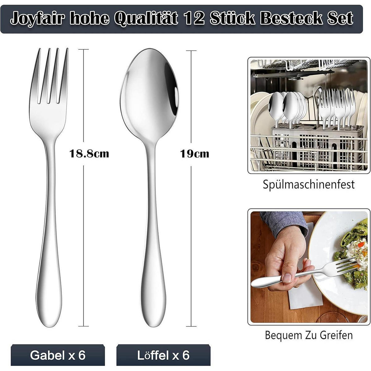 BESTECKSET 12-teilig Edelstahl Hochglanzpoliert - Silberfarben, Metall
