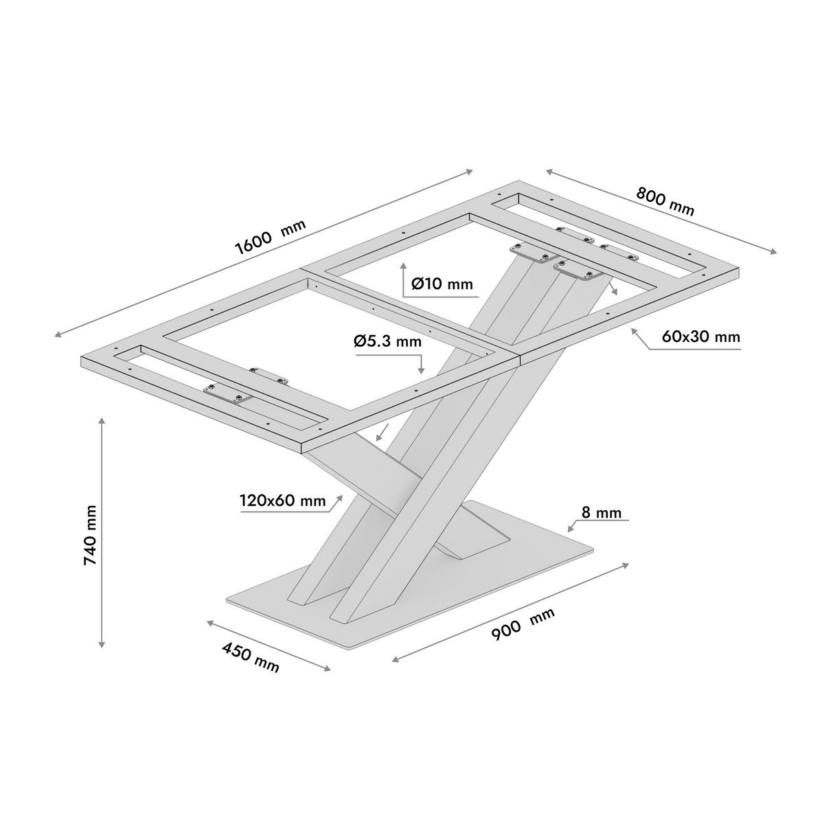 TISCHBEINE Zaniah Frame Metall Schwarz 160/80/74cm - Schwarz, Metall (80/72/160cm) - Metalo Pro