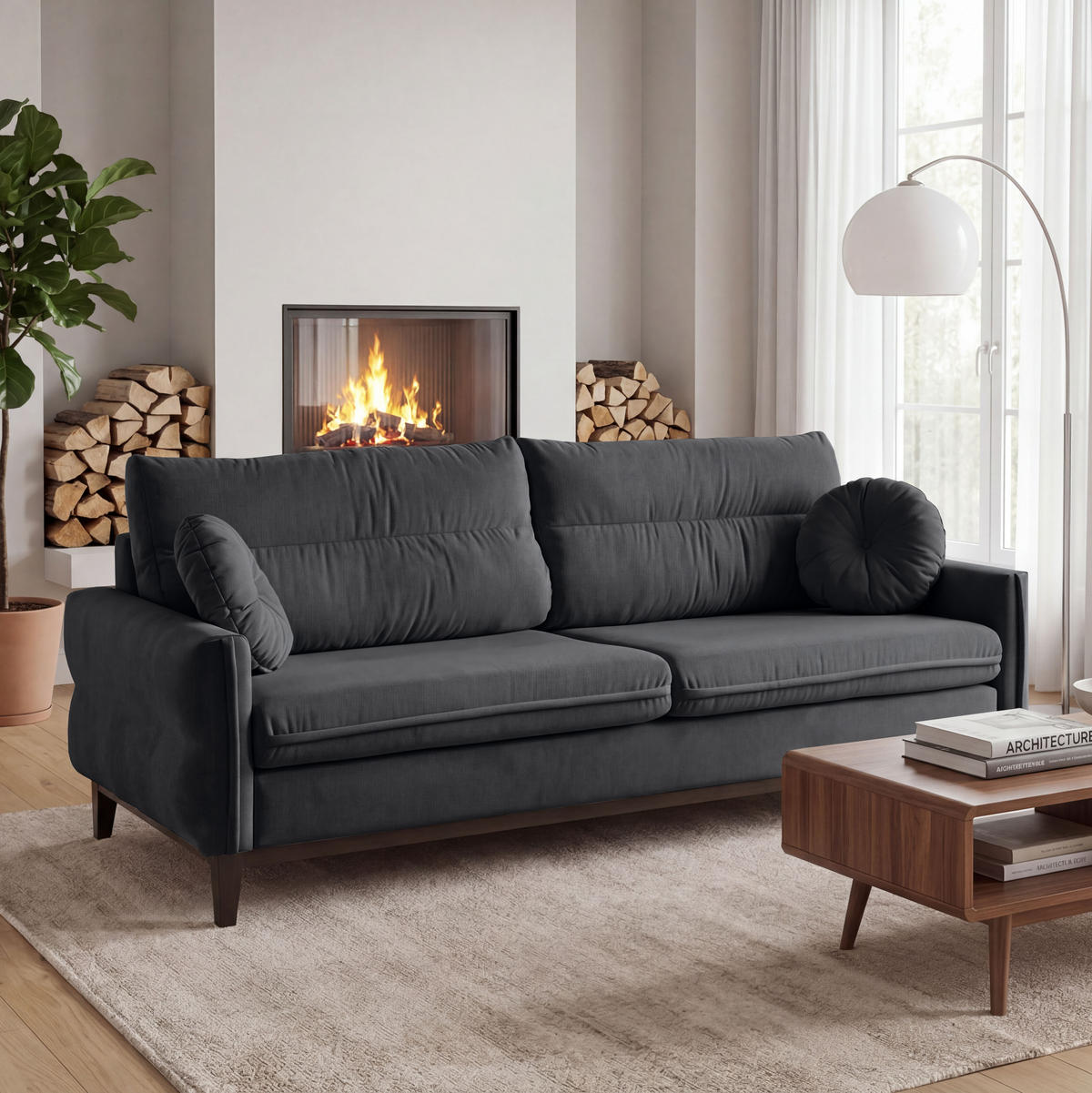 SOFA 2-SITZER Belweder, 220 cm, Dunkelgrau, Veloursstoff - Wengefarben/Dunkelgrau, Holz/Textil (218/95/94cm) - Beautysofa