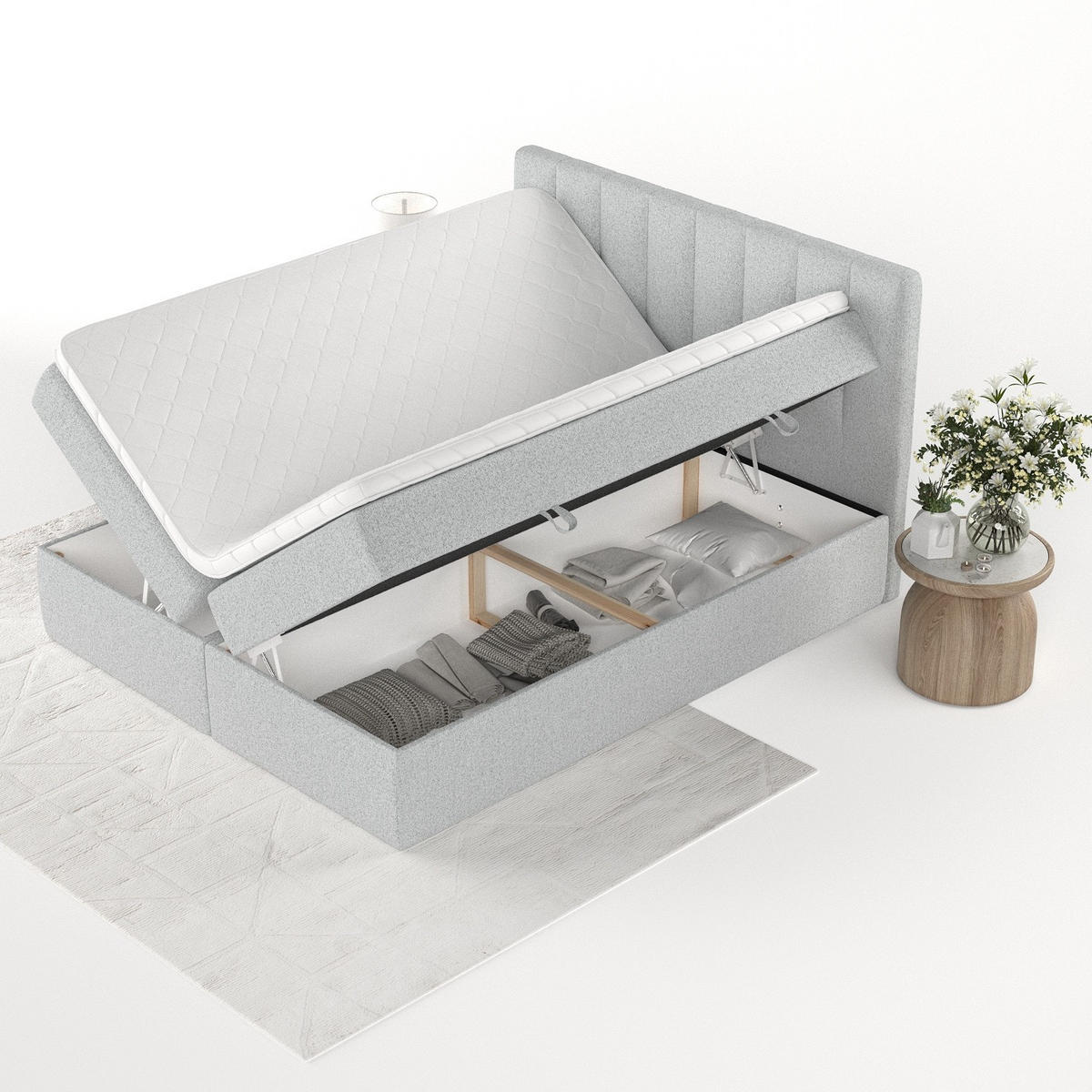 BOXBETT Bari 200/200 cm Hellgrau im Riva Stoff - Hellgrau, Holz/Holzwerkstoff (200/200cm) - AltaBeds