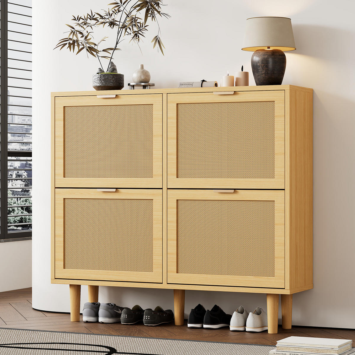SCHUHSCHRANK 25/100/90 cm mit Klappfächern und verstellbaren Böden aus Spanplatte, helle Eiche - Naturfarben, Holzwerkstoff (100/90/25cm) - Redom