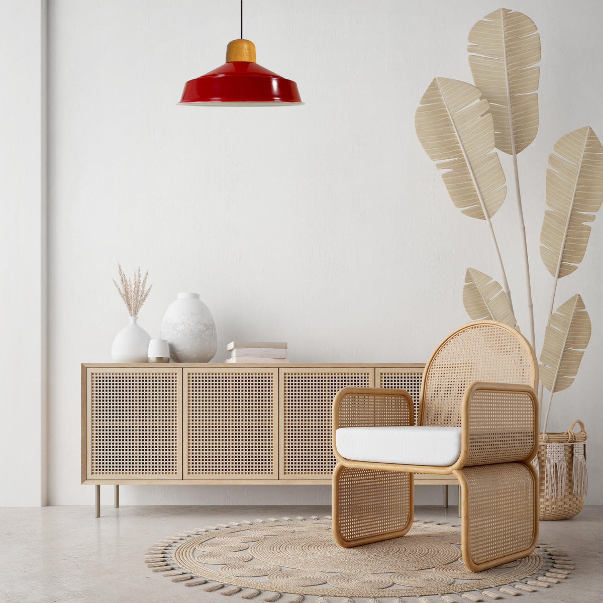 PENDELLEUCHTE Asletl 40/20 cm - Rot, Holz/Metall (40/20cm) - Bamyum