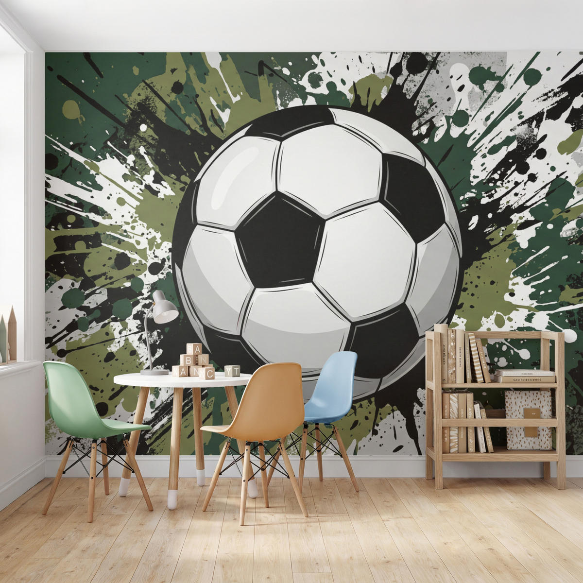 KINDERTAPETE - Fußball - Farbe - Spritzer - Grün - 350x260 cm - Dunkelgrün, Papier (350/260cm) - OnlyWow