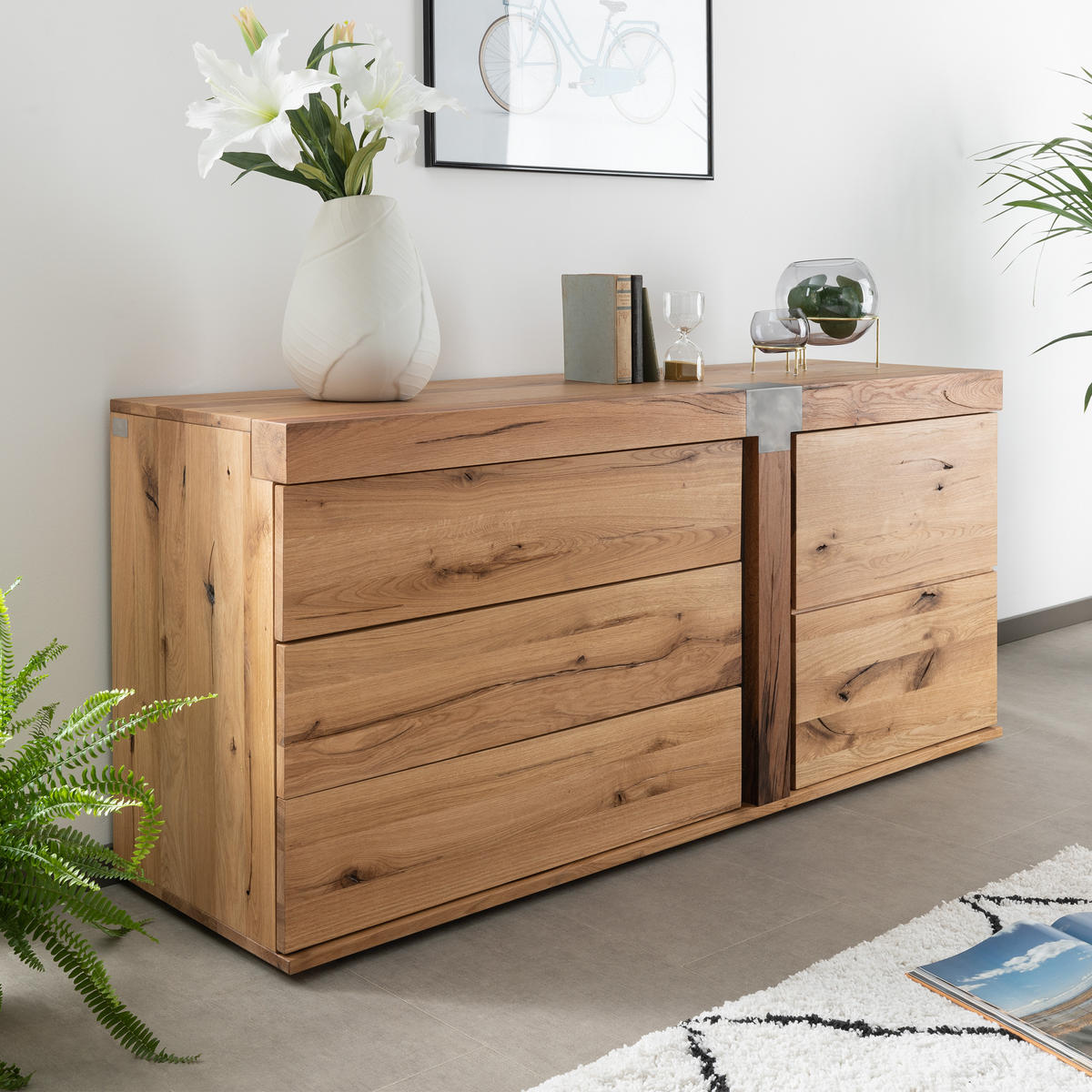 SIDEBOARD Wildeiche / Zerreiche 160x45x75 natur geölt NEW AMSTERDAM #10 - Naturfarben, Holz (160/75/45cm) - Massivmoebel24
