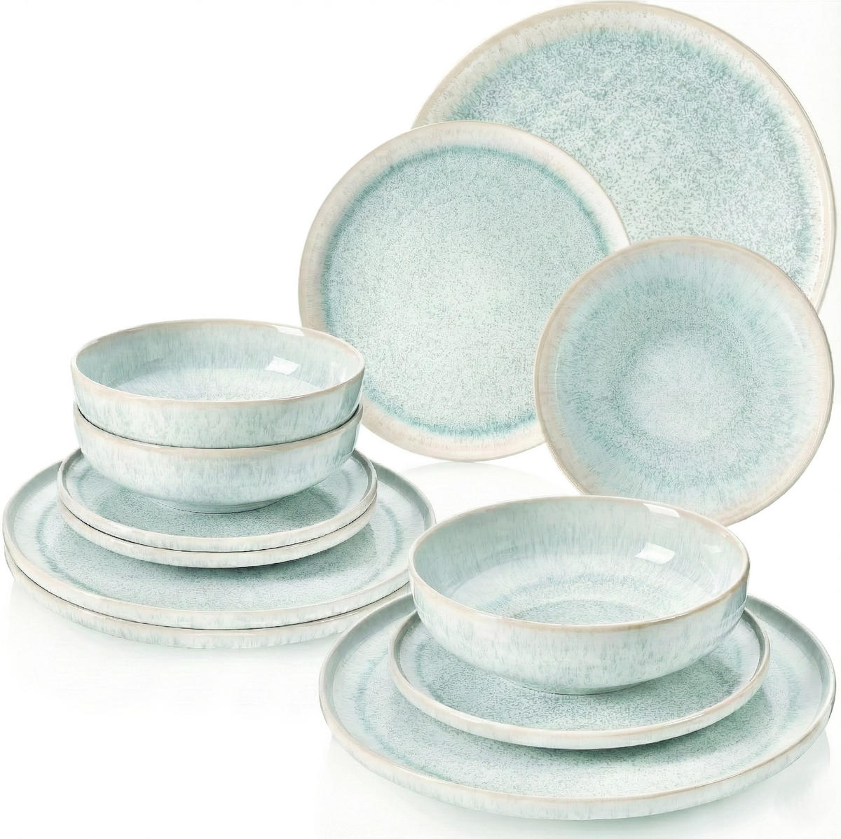 TAFELSERVICE PAROS - 12 teilig aus Steingut - Türkis, Stein (27.5/5/27.5cm) - Sänger