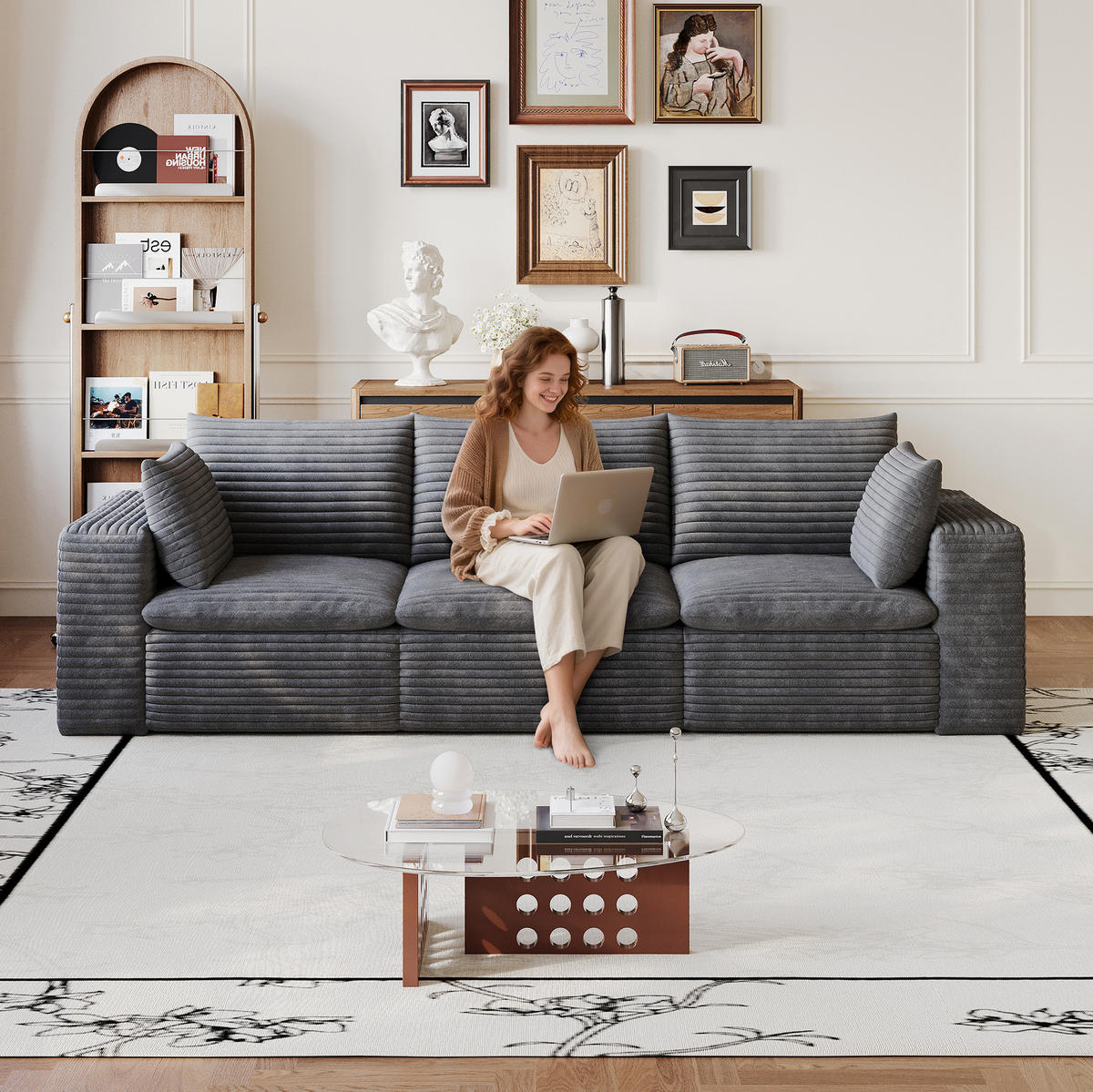 3-SITZER-SOFA aus Stoff Dunkelgrau mit Schaumstoffkern, flexibel kombinierbar und besonders weich - Dunkelgrau, Textil (260/60/90cm) - Modfu