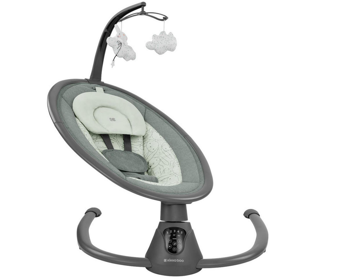 BABYWIPPE Twiddle dunkelgrün 5 Schaukelgeschwindigkeiten, Fernbedienung, Timer, 5-Punkt-Gurt - Grün, Metall - Kikka boo