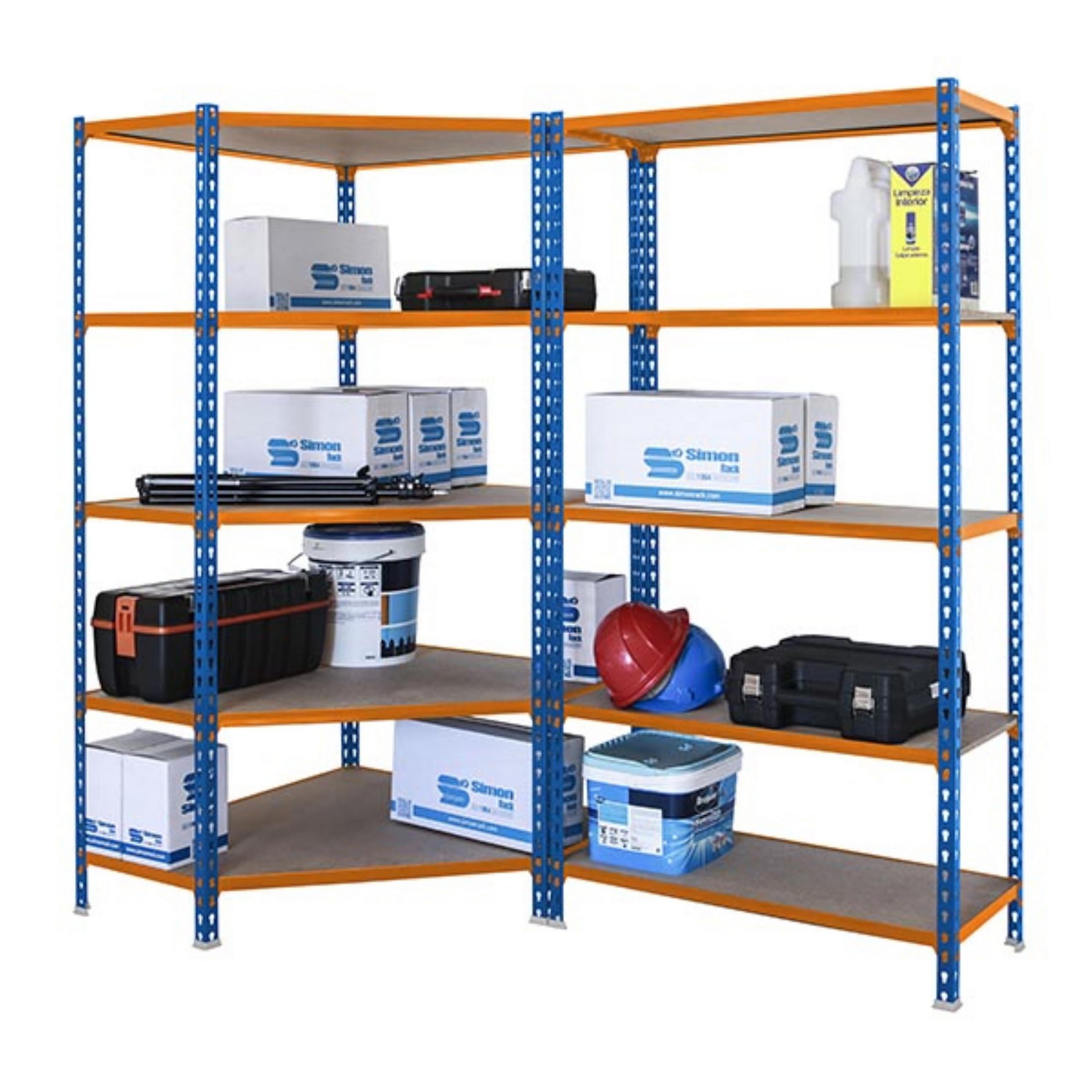 MEGA Deal 1x Eckregal + 1x Schwerlastregal MULI | HxBxT 180x180x50cm | Fachlast 200kg | Blau-Orange - Gelb, Metall (180/180/50cm) - PROREGAL