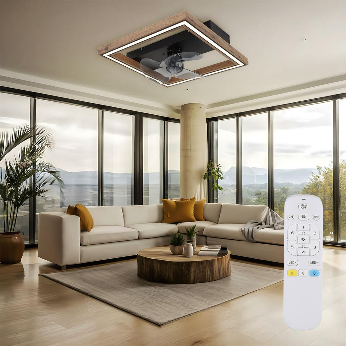 LED DECKENLEUCHTE Celinata Braun Holzoptik - Braun, Metall (44/44/13.5cm) - Globo Lighting