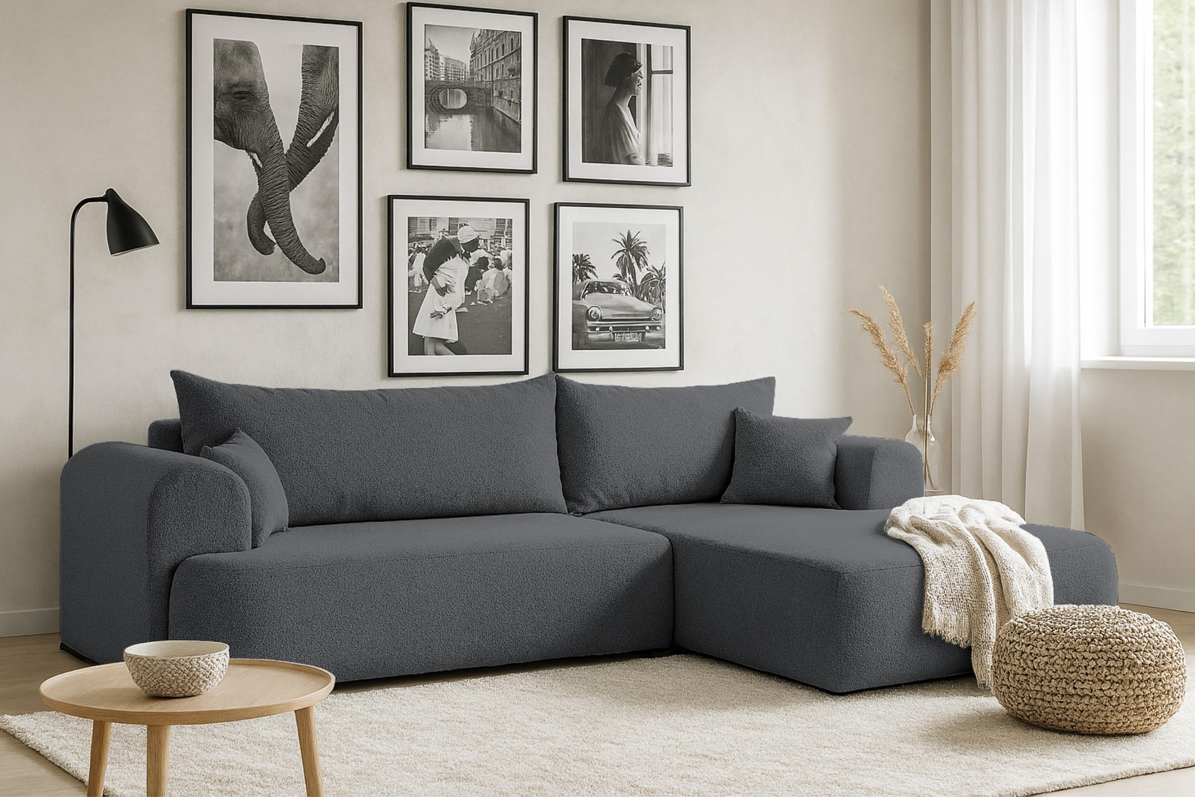 ECKSOFA BRAVO 280/180 in Bouclé Dunkelgrau rechts - Dunkelgrau, Holz/Holzwerkstoff (280/180cm) - Deine Möbel 24