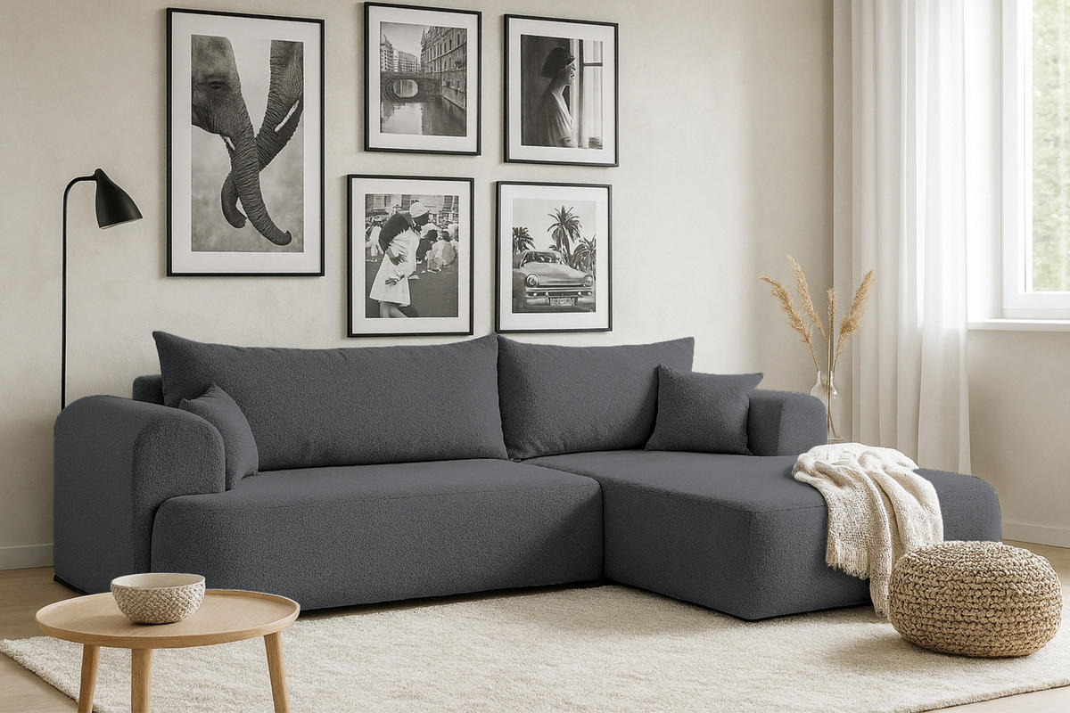 ECKSOFA BRAVO 280/180 in Bouclé Dunkelgrau rechts - Dunkelgrau, Holz/Holzwerkstoff (280/180cm) - Deine Möbel 24