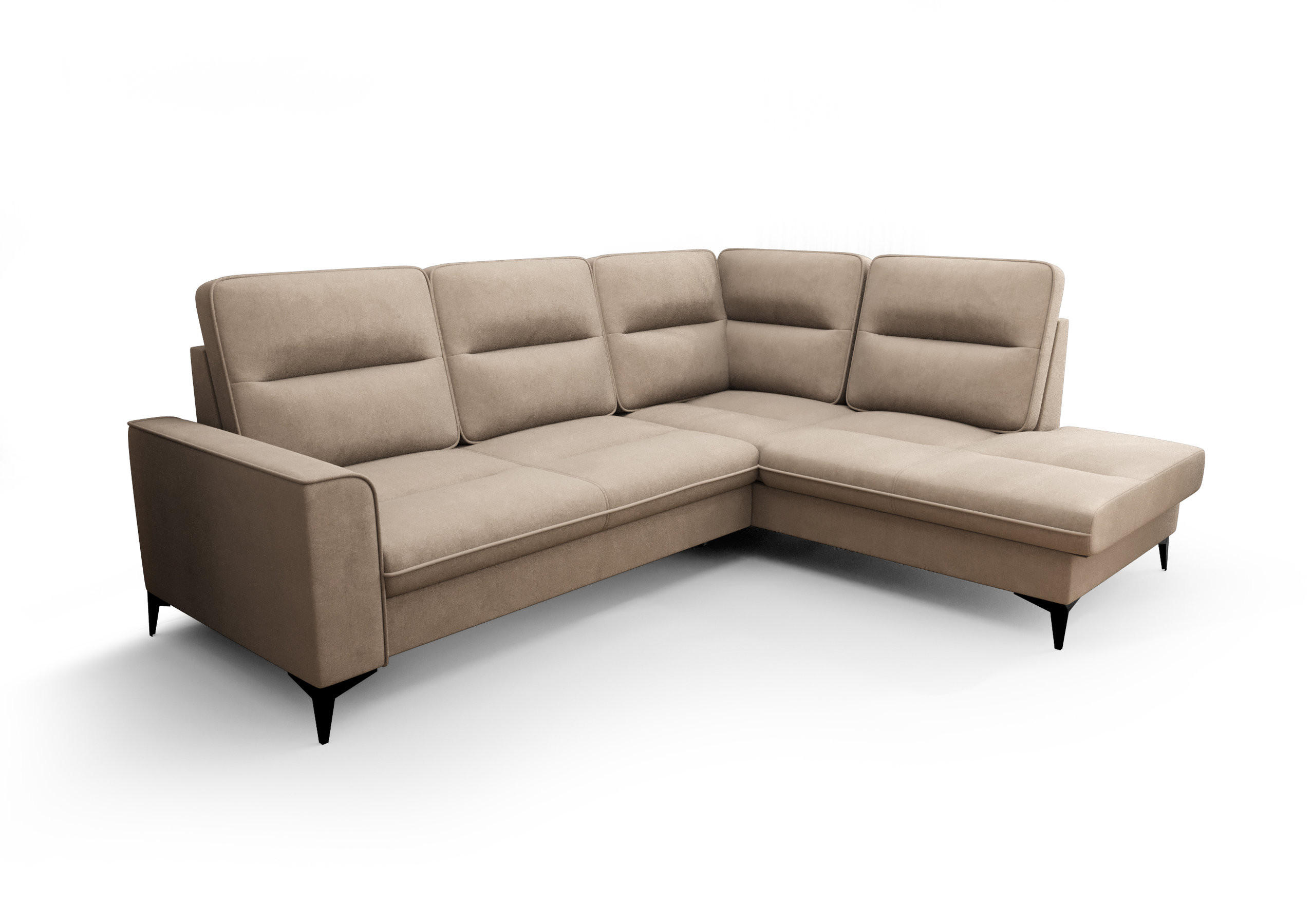 ECKSOFA KONGO RBN14, Eckcouch in L-Form mit Schlaffunktion, Farbe: Beige, Velourstoff, Ottomane Rechts - Beige, Textil (260/200cm) - O-Sofa