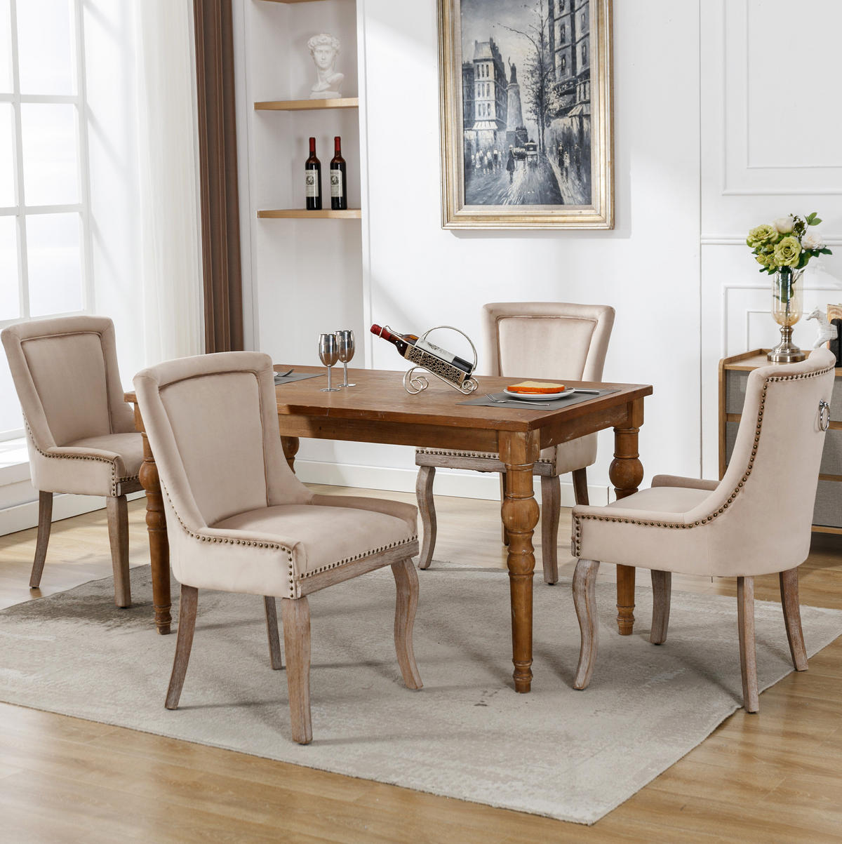 ESSZIMMERSTUHL gepolstert Samt Beige Massivholzgestell 4er-Set - Beige, Holz (61/91/55.1cm) - Meubliv
