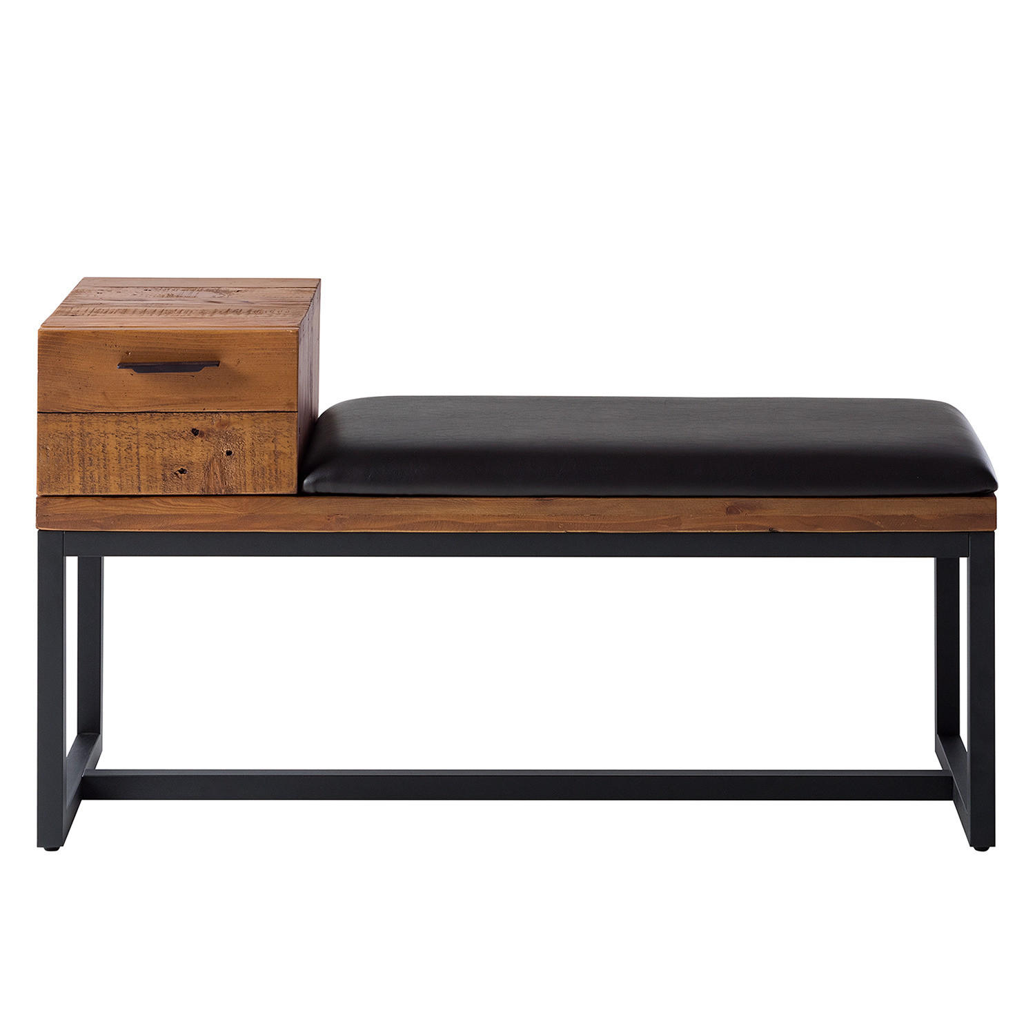 GARDEROBENBANK - Kunstleder / Pinie massiv - Schwarz/Pinienfarben, Holz (110/59/41cm) - home24