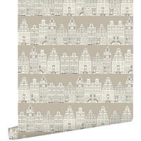TAPETE Amsterdamer Grachtenhäuser 53 cm x 10.05 m - Beige, Papier (53/0.1cm) - ESTAhome