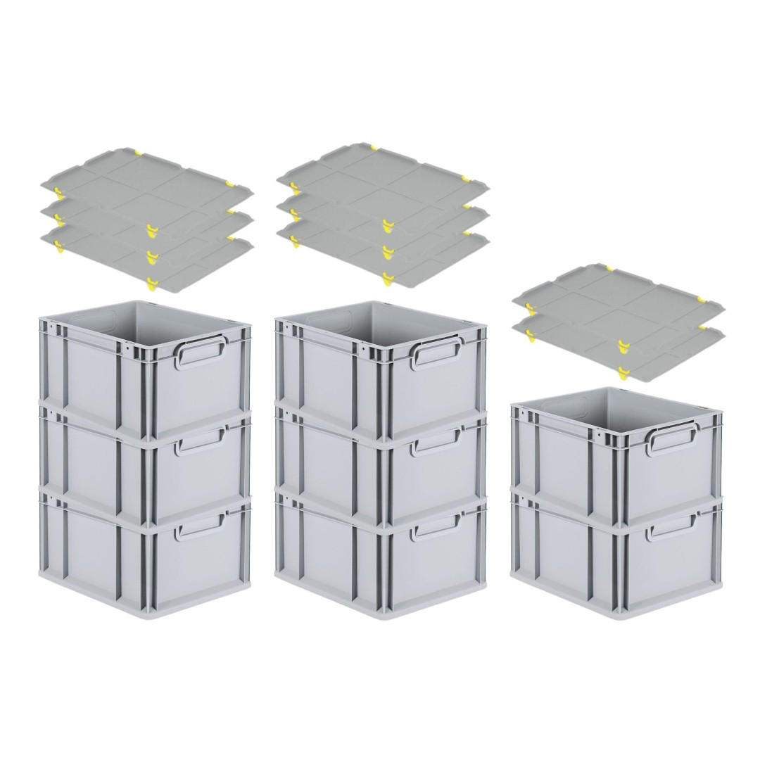 EUROBOX 8x Nextgen Economy Mit Auflagedeckel Grau/Gelb Griffe Geschlossen 20 Liter - Gelb, Kunststoff (30/22/40cm) - PROREGAL
