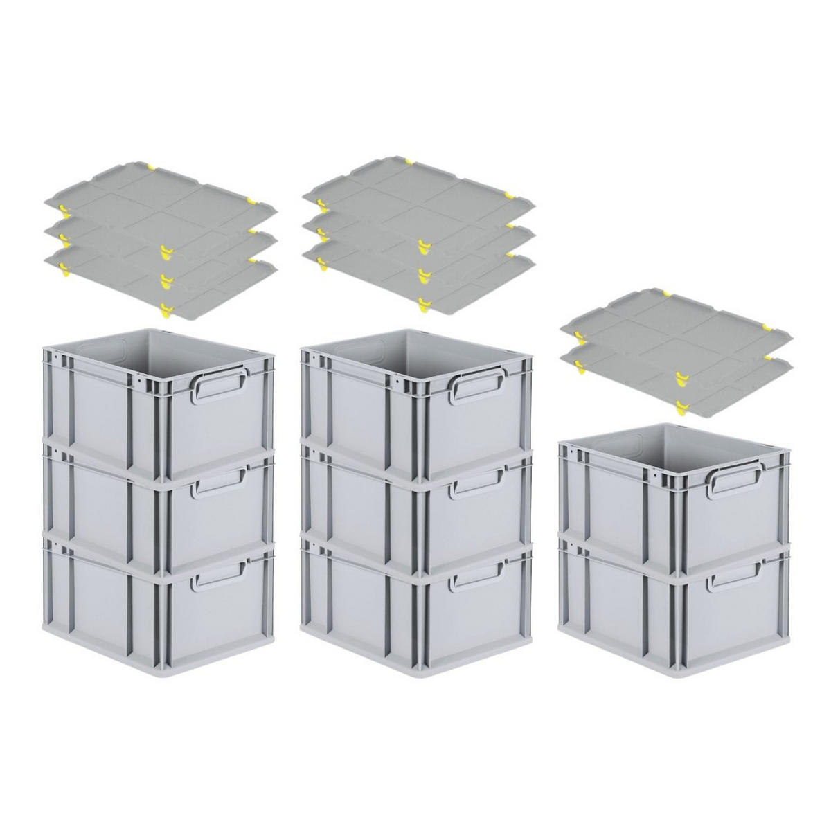 EUROBOX 8x Nextgen Economy Mit Auflagedeckel Grau/Gelb Griffe Geschlossen 20 Liter - Gelb, Kunststoff (30/22/40cm) - PROREGAL