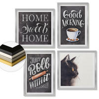 WANDBILDER 4er Set - 50x50 cm & 40x60 cm Silberner Rahmen - Hausküchenthemen Katze - Silberfarben, Kunststoff (50/50cm) - ArtPrintCave