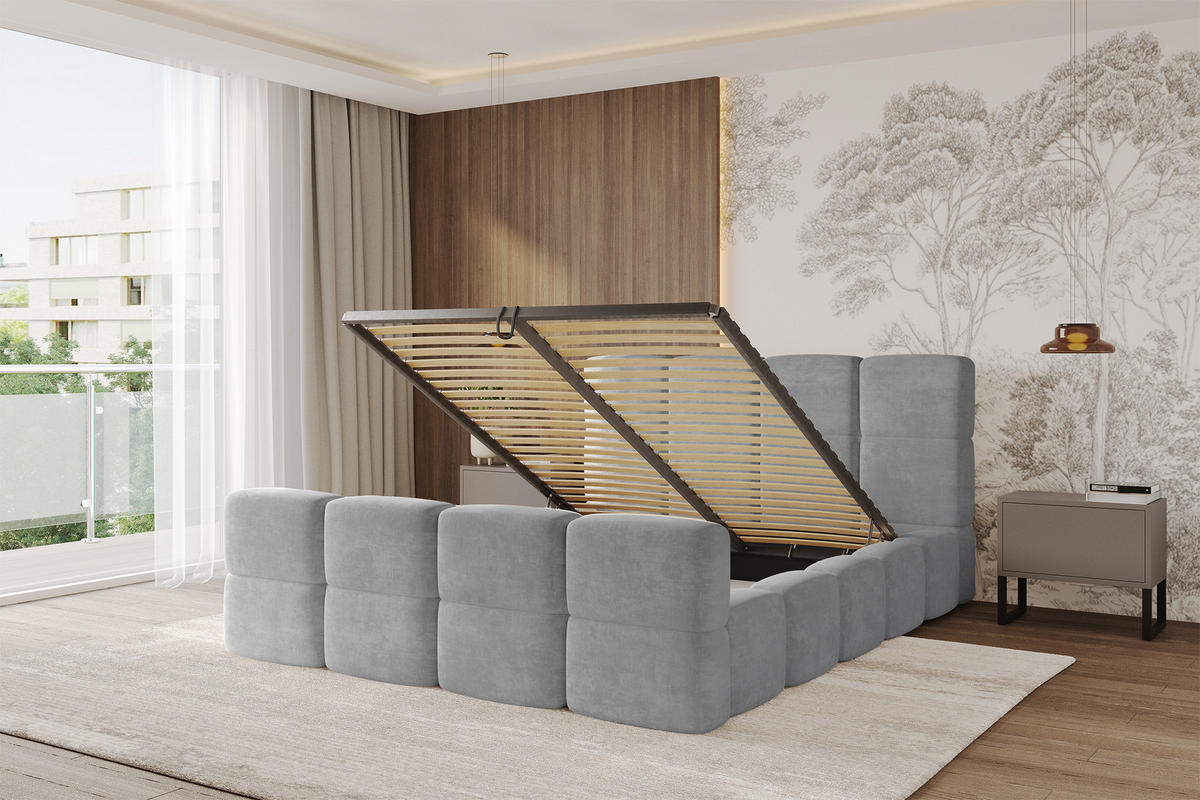 POLSTERBETT mit Bettkasten und Lattenrost, Bett mit Kopfteil, Boxbett ohne Matratze, Doppelbett mit Stauraum - NATA-Z 120x200 Grau - Anthrazit, Holzwerkstoff/Textil (120/200cm) - ALTDECOR