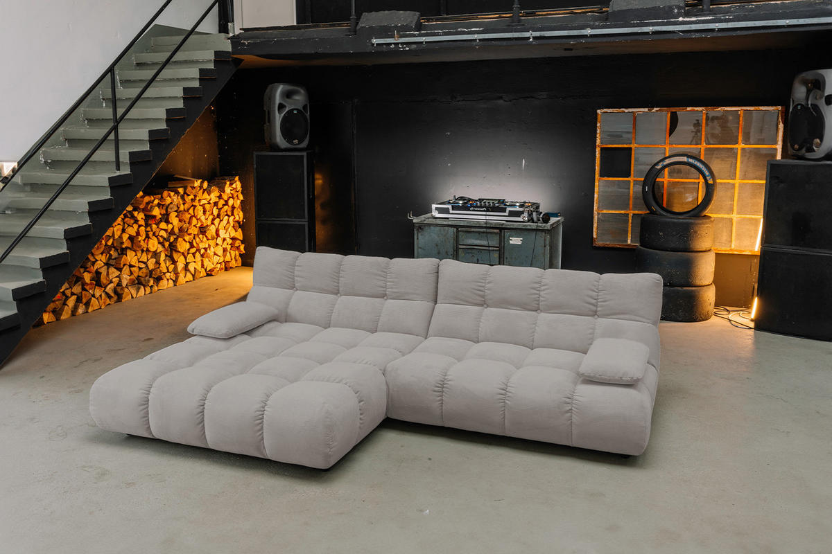 ECKSOFA VIVIEN Grau Cord - Schwarz/Grau, Kunststoff/Textil (290/178cm) - KAWOLA