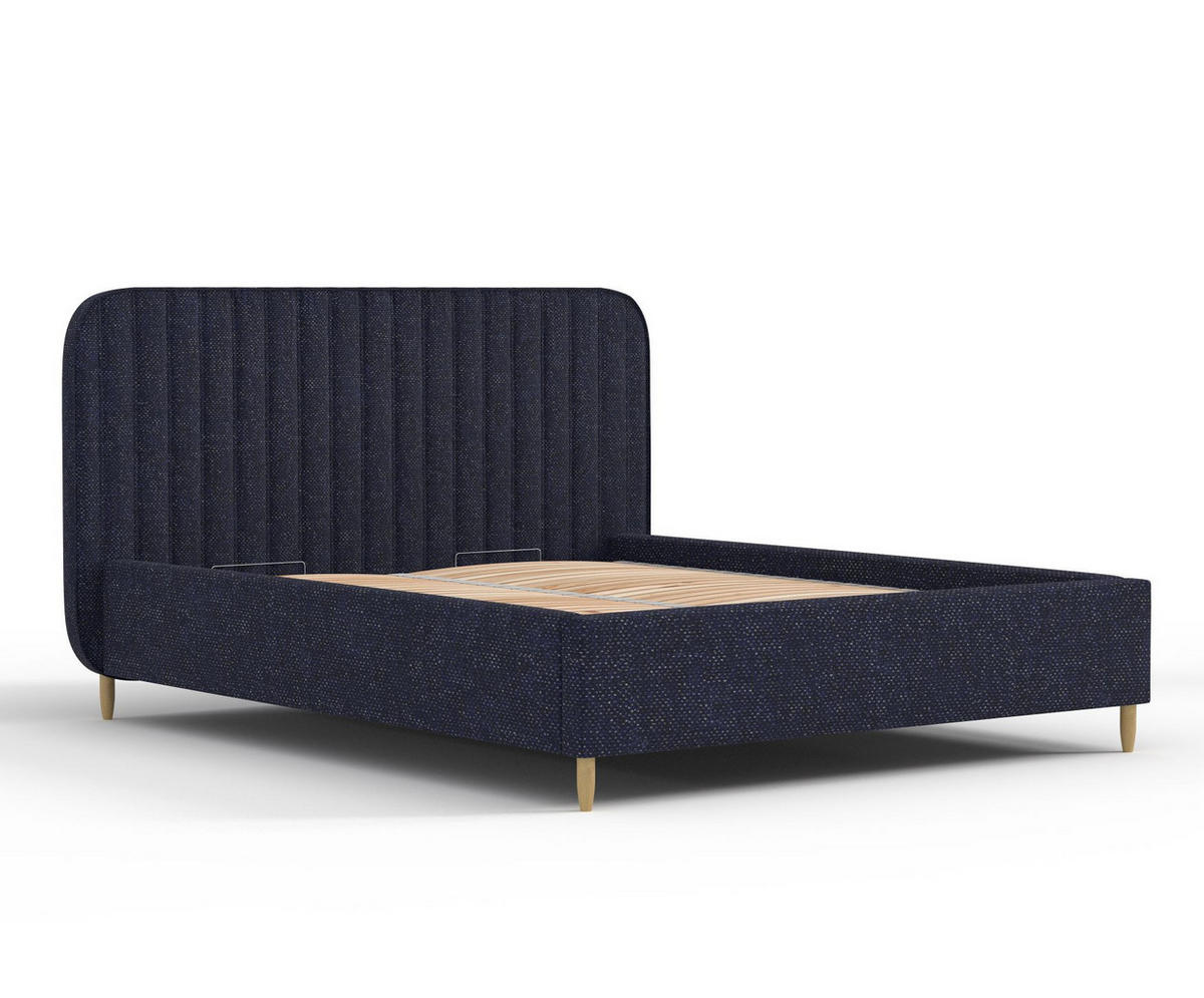 POLSTERBETT Noto Marineblau 140/200 cm im Chenille-Stoff - Naturfarben/Dunkelblau, Holz/Holzwerkstoff (140/200cm) - Maison de Reve