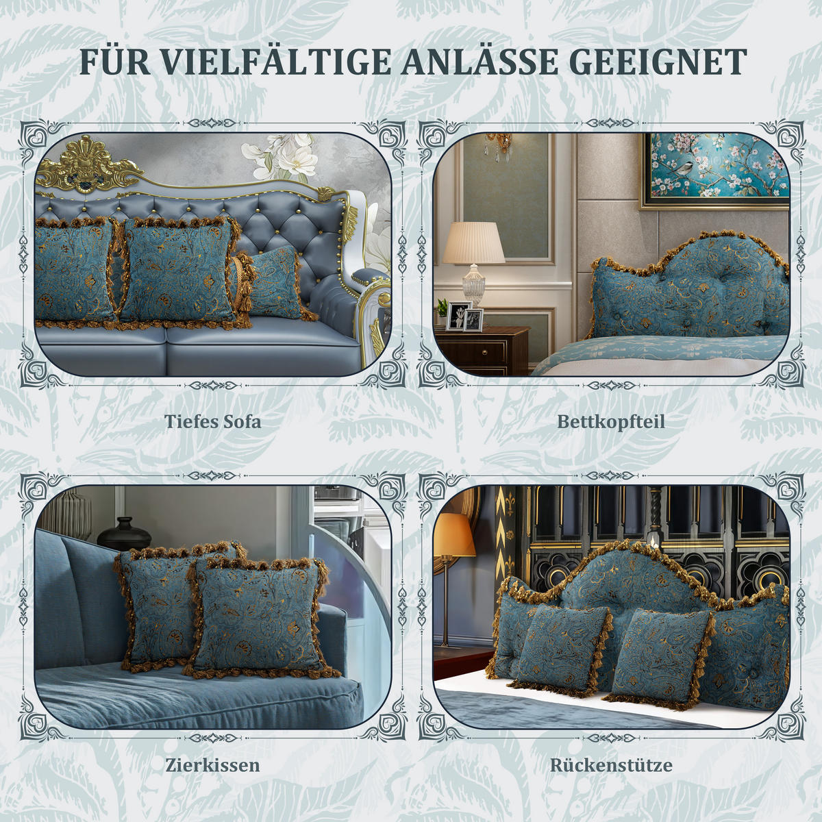 NACHTTISCHKISSEN Golden Flower Türkis 60*140cm 3er-set - Türkis, Textil (15/140cm) - Vercart