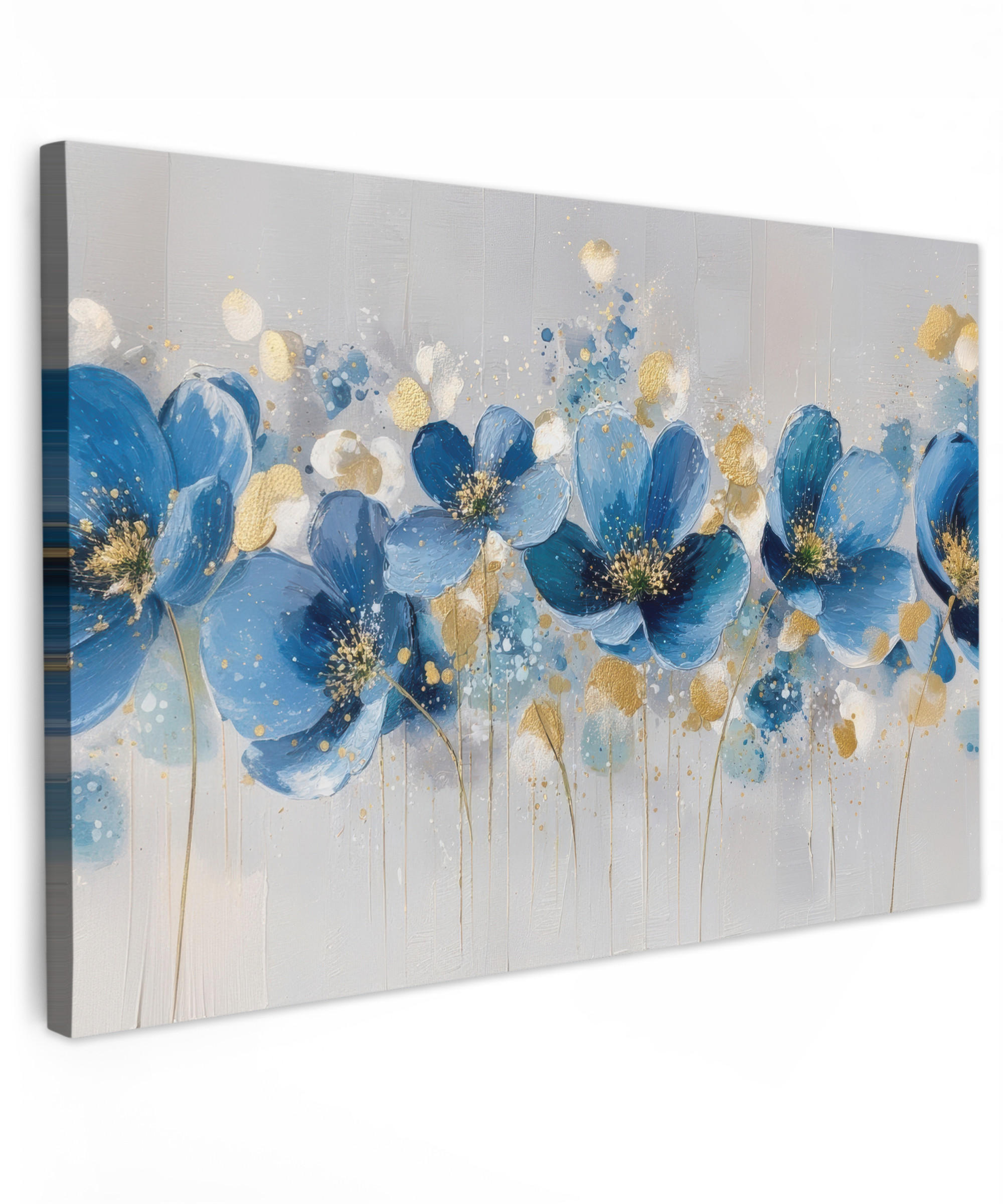 LEINWANDBILD Blumen - Blau - Abstrakt Groß 140x90 cm - Hellgrau, Textil (140/90cm) - MuchoWow