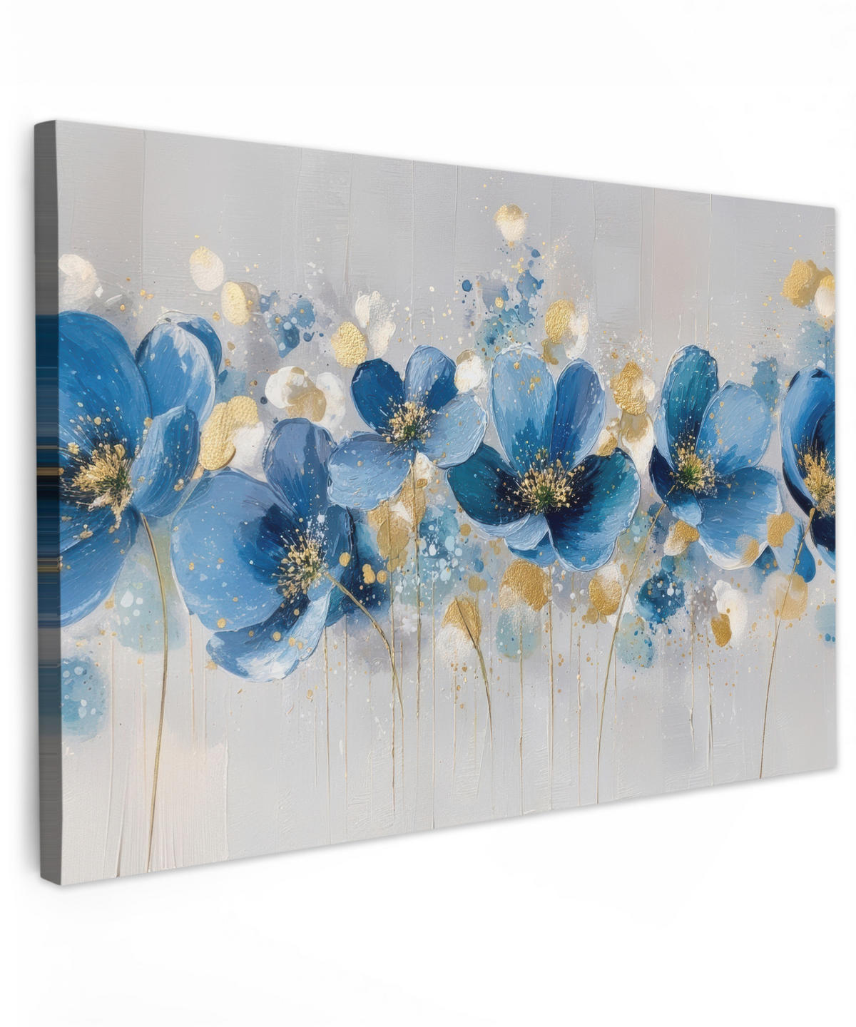 LEINWANDBILD Blumen - Blau - Abstrakt Groß 140x90 cm - Hellgrau, Textil (140/90cm) - MuchoWow