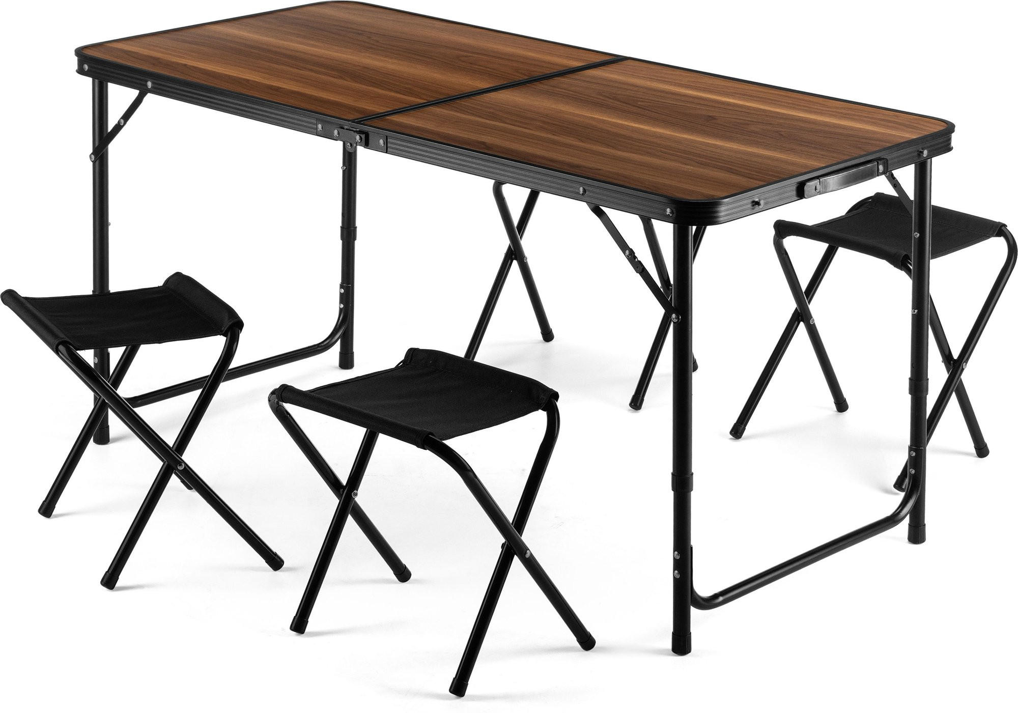 GARTENSET Tisch und 4 Stühlen, 120/60 cm, Höhenverstellbar - Schwarz/Braun, Metall - Outtec