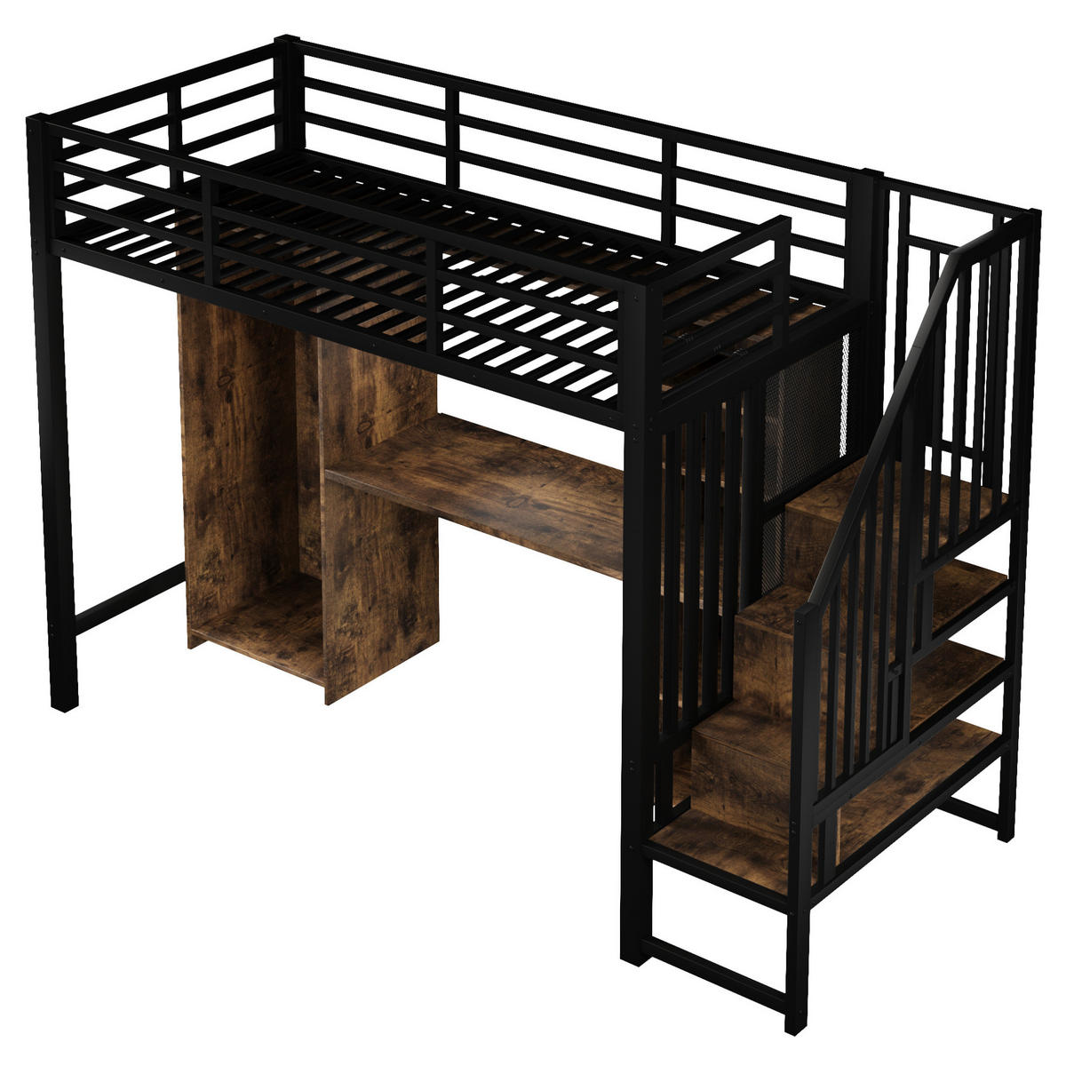 HOCHBETT 90/200 cm in Schwarz mit Schreibtisch, Kleiderschrank und Stauraum - Schwarz, Metall (90/200cm) - BEAOK