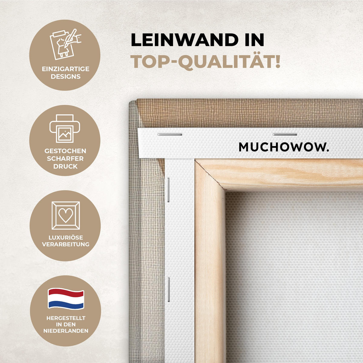 LEINWANDBILD Braun - Japandi - Abstrakt Deko Groß 90x140 cm - Beige, Textil (90/140cm) - MuchoWow