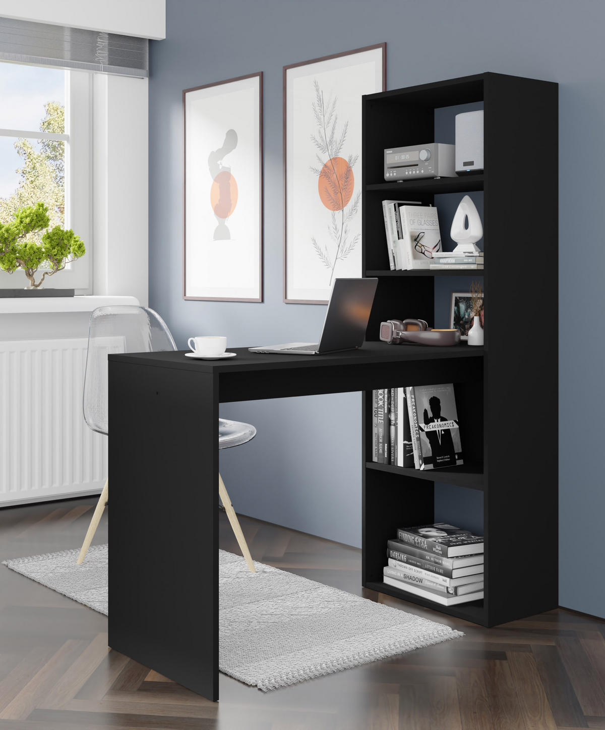 SCHREIBTISCH Schwarz 50/150/120 - Schwarz, Holzwerkstoff (120/50/150cm) - RAUMHIRSCH FURNITURE