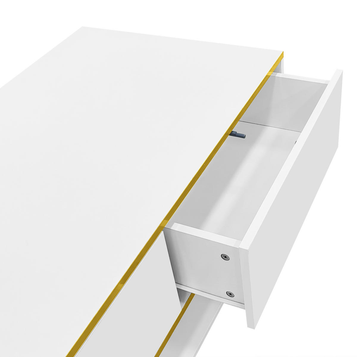 COUCHTISCH 100/50/40 cm Weiß Hochglanz aus Spanplatte mit LED-Lichtstreifen und 3 Schubladen - Weiß, Holzwerkstoff (100/50/40cm) - OKMYHOME
