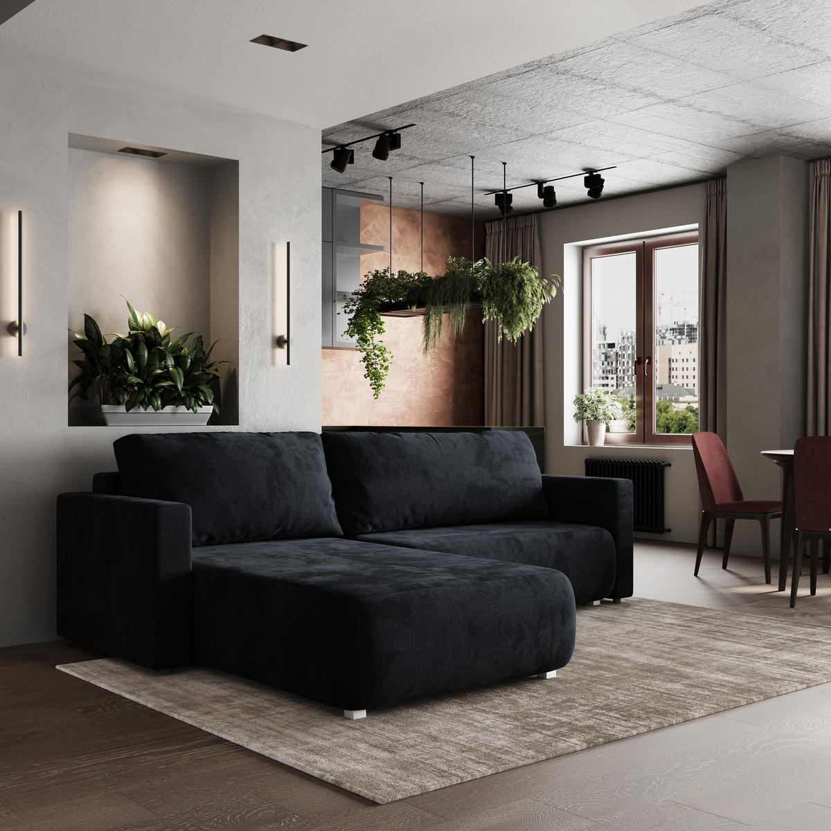 ROHOVÁ SEDAČKA TURIN černá - šedá/černá, dřevo/textil (265/183cm) - MASSENO