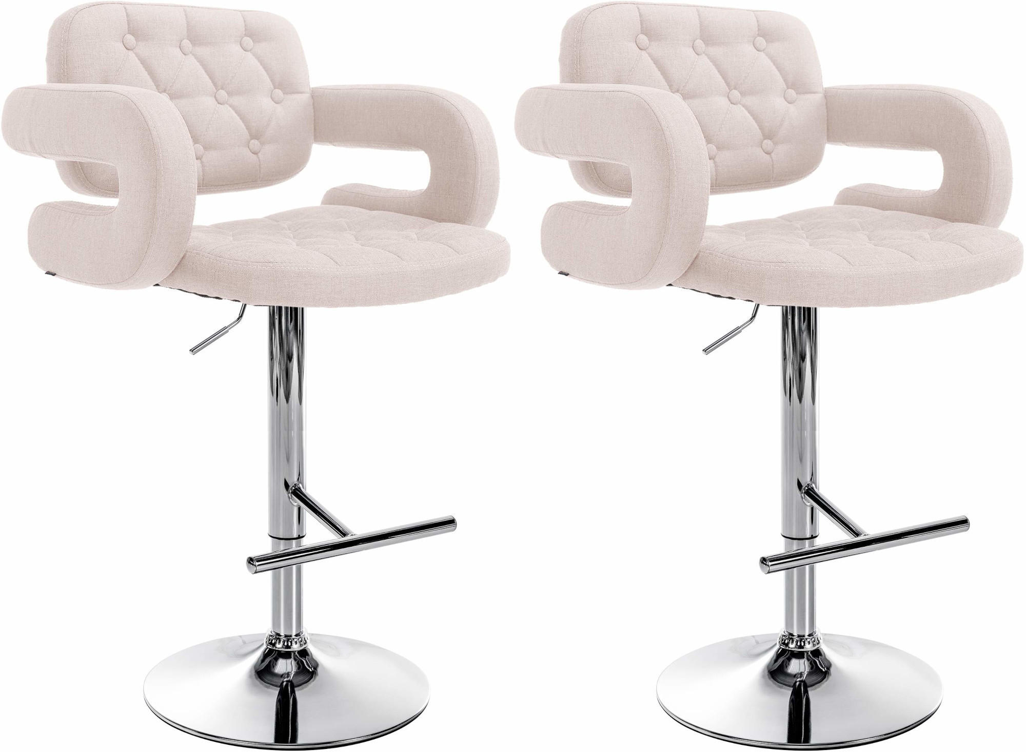 BARHOCKER 2er Set Stoff beige - Chromfarben/Beige, Textil/Metall (62/103/55cm) - CLP