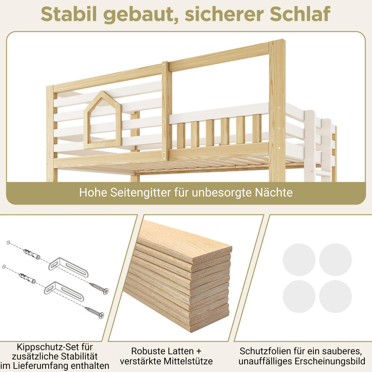 ETAGENBETT 90/200 cm weiß/eichefarben aus Holz mit Stauraum - Eichefarben, Holzwerkstoff (90/200cm) - OKWISH