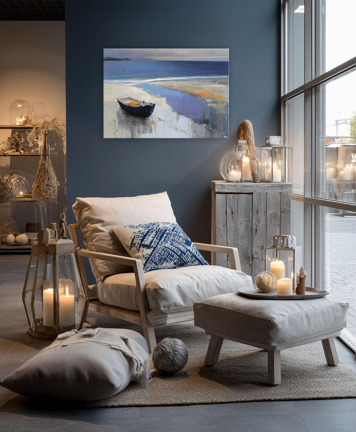 LEINWANDBILD 70x50 cm Strand blau Bild Wohnzimmer - Beige, Textil (70/50cm) - artissimo