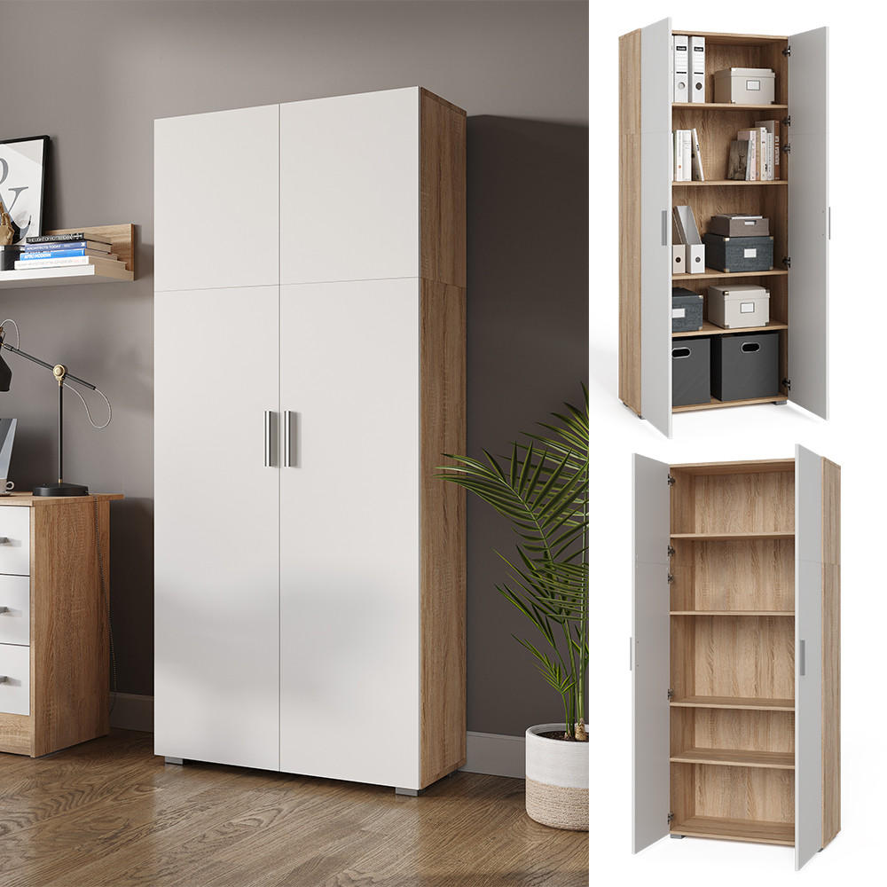 AKTENSCHRANK Frank Weiß/Sonoma 80 x 182.4 cm - Weiß/Sonoma Eiche, Holzwerkstoff (80/182.4/37cm) - Vicco